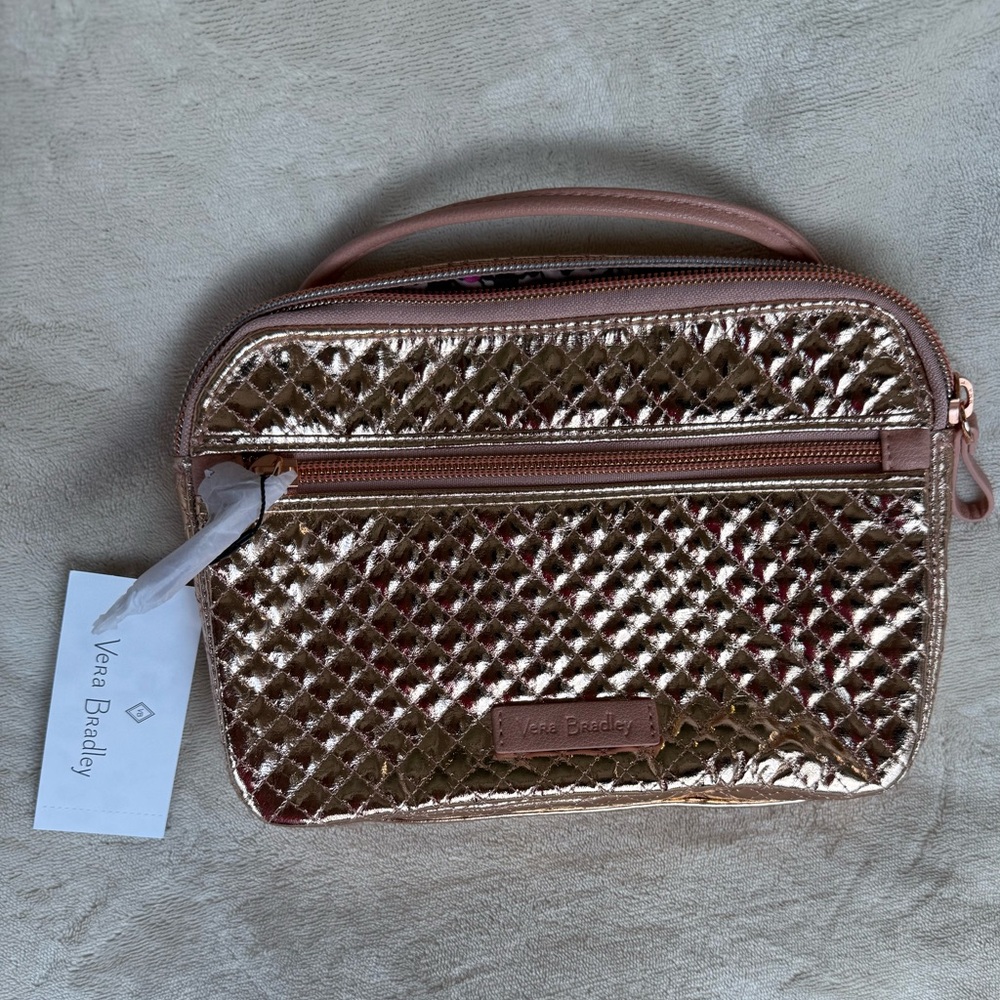 Vera Bradley Iconic RFID Little Crossbody in Rose Gold Shimmer